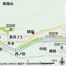 愛知県豊田市足助町植田周辺の地図
