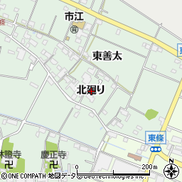 愛知県愛西市西條町北廻り周辺の地図