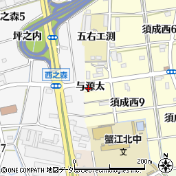 愛知県海部郡蟹江町須成与源太周辺の地図