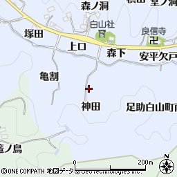 愛知県豊田市足助白山町神田周辺の地図