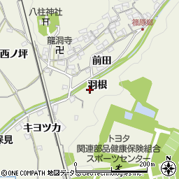 愛知県豊田市篠原町（羽根）周辺の地図
