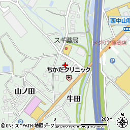 愛知県豊田市西中山町牛田周辺の地図