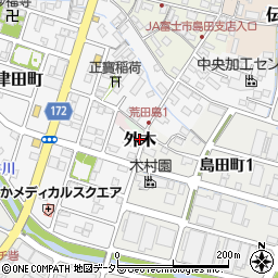 静岡県富士市外木周辺の地図