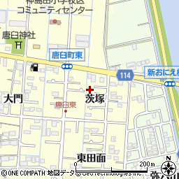 愛知県津島市唐臼町茨塚周辺の地図