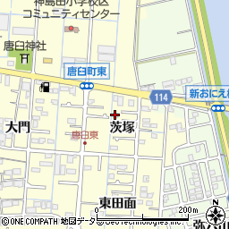 愛知県津島市唐臼町（茨塚）周辺の地図