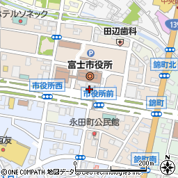 Ａトイレの生活救急車・トイレのトラブル出張サービス　富士市・永田・富士市役所前・中央病院前・青葉・受付センター周辺の地図