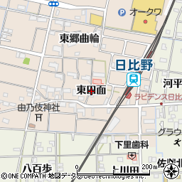 愛知県愛西市柚木町（東田面）周辺の地図