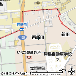 愛知県愛西市内佐屋町西新田周辺の地図
