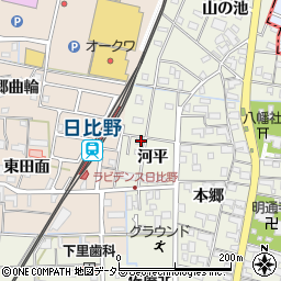 愛知県愛西市日置町河平42周辺の地図