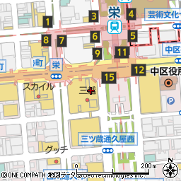 名古屋市役所交通局　地下鉄東山線栄駅周辺の地図
