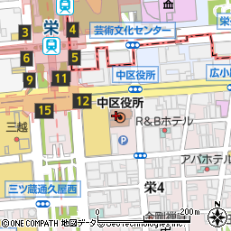 名古屋市役所中区役所　区政部・総務課・統計選挙係周辺の地図
