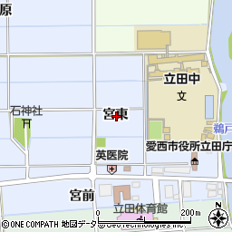 愛知県愛西市石田町宮東周辺の地図