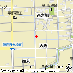 愛知県津島市越津町天越周辺の地図