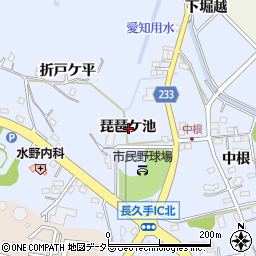 愛知県長久手市岩作琵琶ケ池周辺の地図