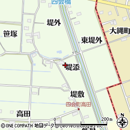 愛知県愛西市四会町堤添周辺の地図