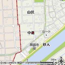 愛知県あま市下萱津中道周辺の地図