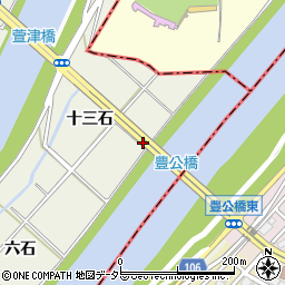 愛知県あま市下萱津十三石周辺の地図