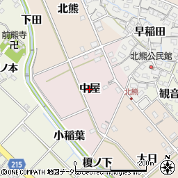 愛知県長久手市中屋周辺の地図