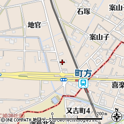 愛知県愛西市町方町地官周辺の地図