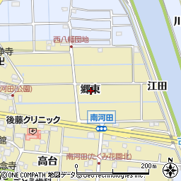 愛知県愛西市北河田町郷東周辺の地図