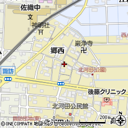 愛知県愛西市北河田町郷西周辺の地図
