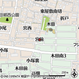 愛知県あま市木田宮前周辺の地図
