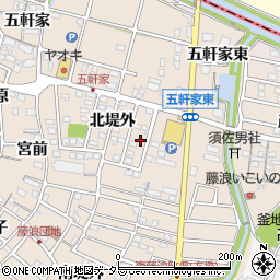 愛知県愛西市町方町北堤外周辺の地図