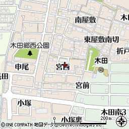 愛知県あま市木田宮西周辺の地図