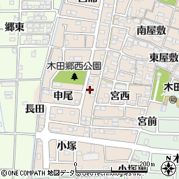 愛知県あま市木田申尾周辺の地図