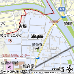 愛知県愛西市小津町浦田面周辺の地図