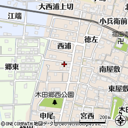 愛知県あま市木田西浦周辺の地図