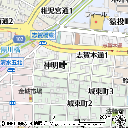 愛知県名古屋市北区神明町周辺の地図