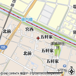 愛知県愛西市町方町（五軒家）周辺の地図