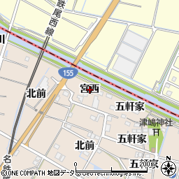 愛知県愛西市町方町宮西周辺の地図