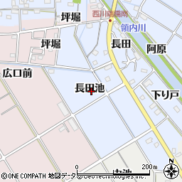 愛知県愛西市西川端町長田池周辺の地図
