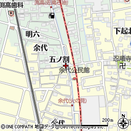 愛知県愛西市大野山町余代周辺の地図