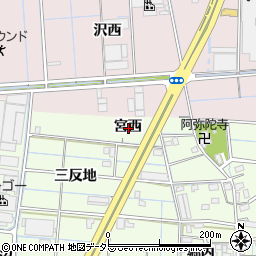 愛知県稲沢市北麻績町宮西周辺の地図
