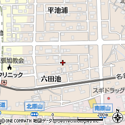 愛知県尾張旭市北原山町六田池周辺の地図