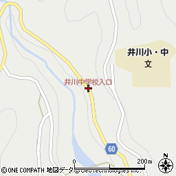 井川中学校入口周辺の地図