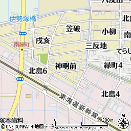 愛知県稲沢市北島町神明前周辺の地図