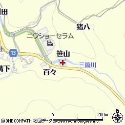 愛知県豊田市三箇町百々周辺の地図