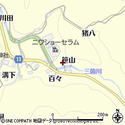 愛知県豊田市三箇町笹山周辺の地図