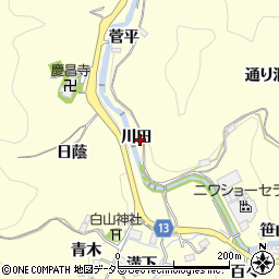 愛知県豊田市三箇町川田周辺の地図