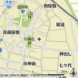 愛知県稲沢市矢合町市神東周辺の地図