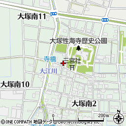 愛知県稲沢市大塚町（門前屋敷）周辺の地図