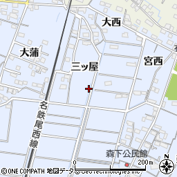 愛知県稲沢市祖父江町本甲（三ッ屋）周辺の地図