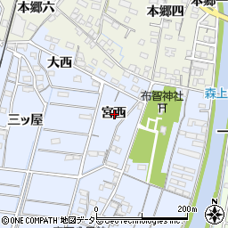 愛知県稲沢市祖父江町本甲宮西周辺の地図