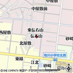 愛知県稲沢市祖父江町中牧伝右山周辺の地図