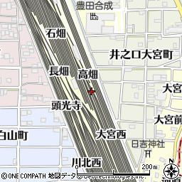 愛知県稲沢市井之口町高畑周辺の地図