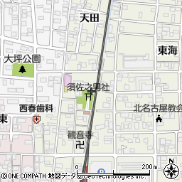 愛知県北名古屋市鹿田中海道川西周辺の地図